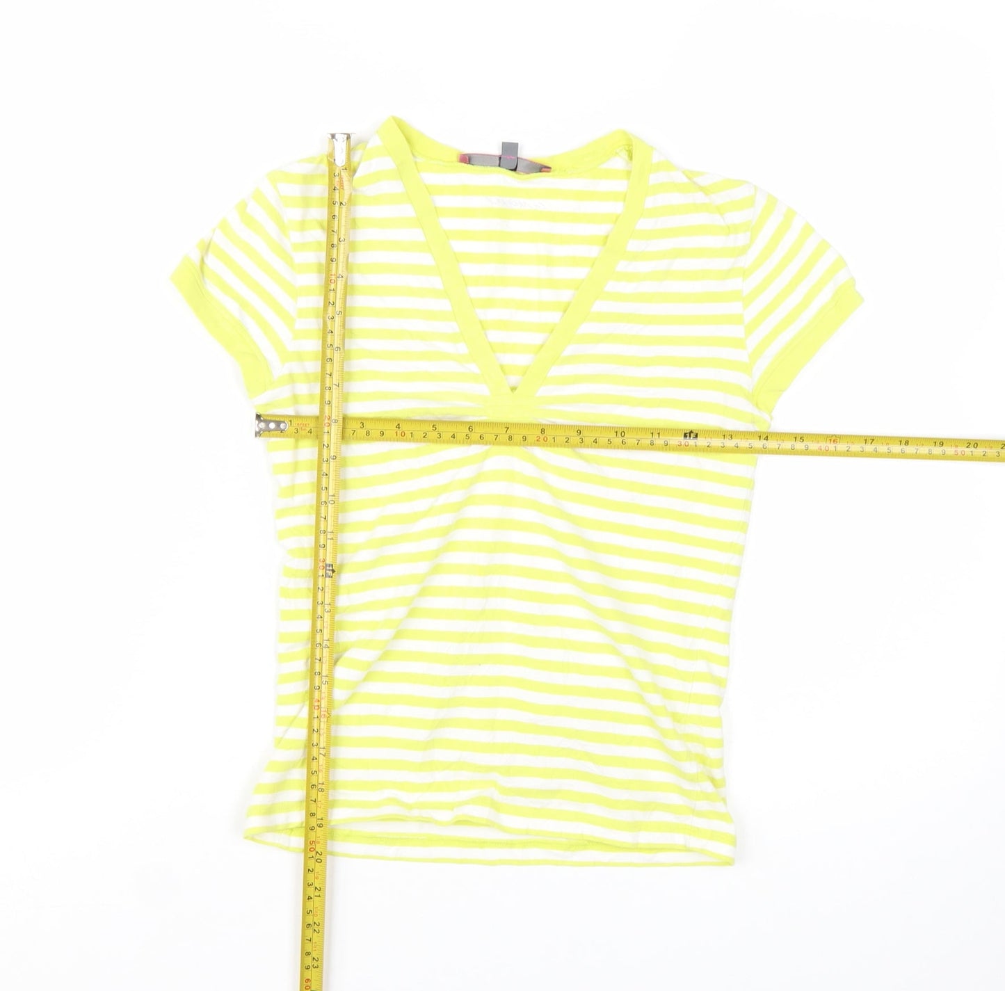 Cinque Women's Yellow Striped V-Neck Stretch T-Shirt XS