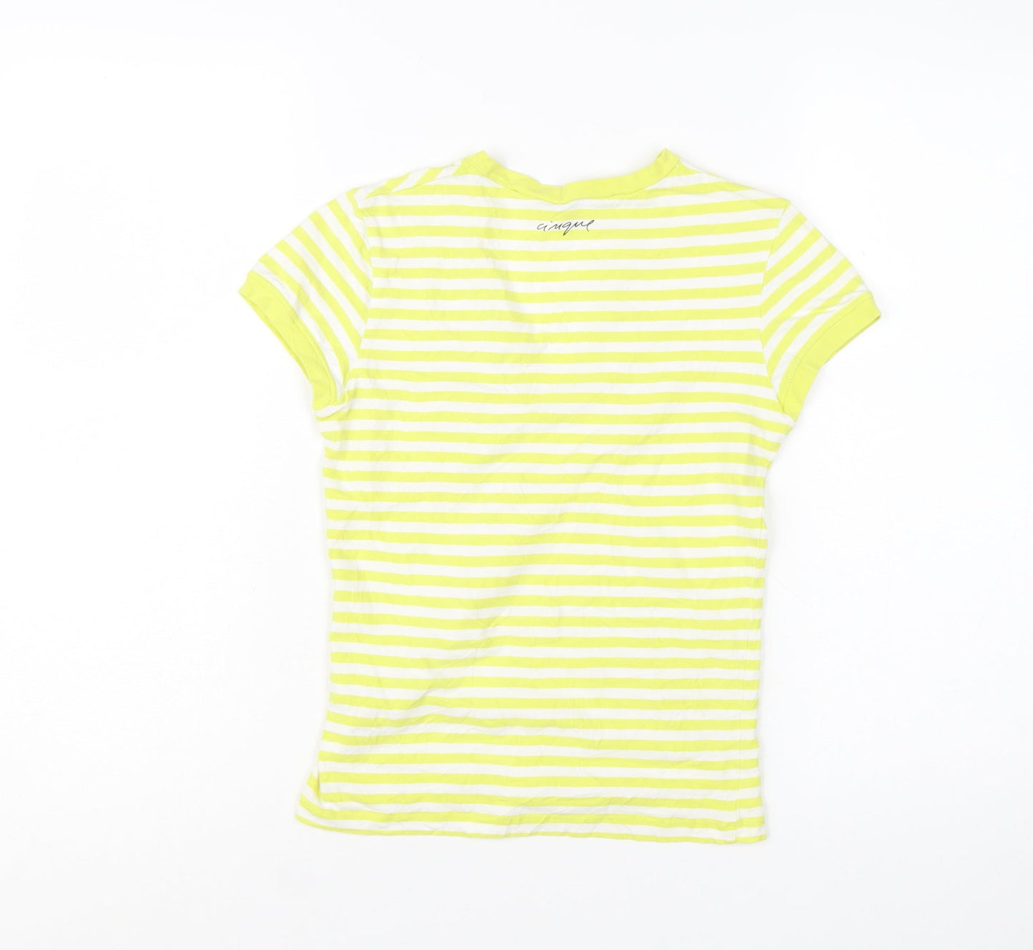 Cinque Women's Yellow Striped V-Neck Stretch T-Shirt XS