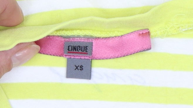 Cinque Women's Yellow Striped V-Neck Stretch T-Shirt XS