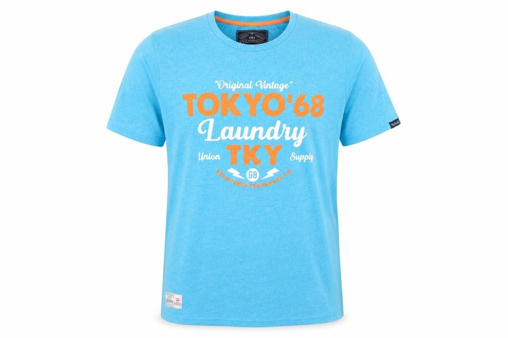Tokyo Laundry Men's Blue Crew Neck Graphic T-Shirt Size M Cotton Blend