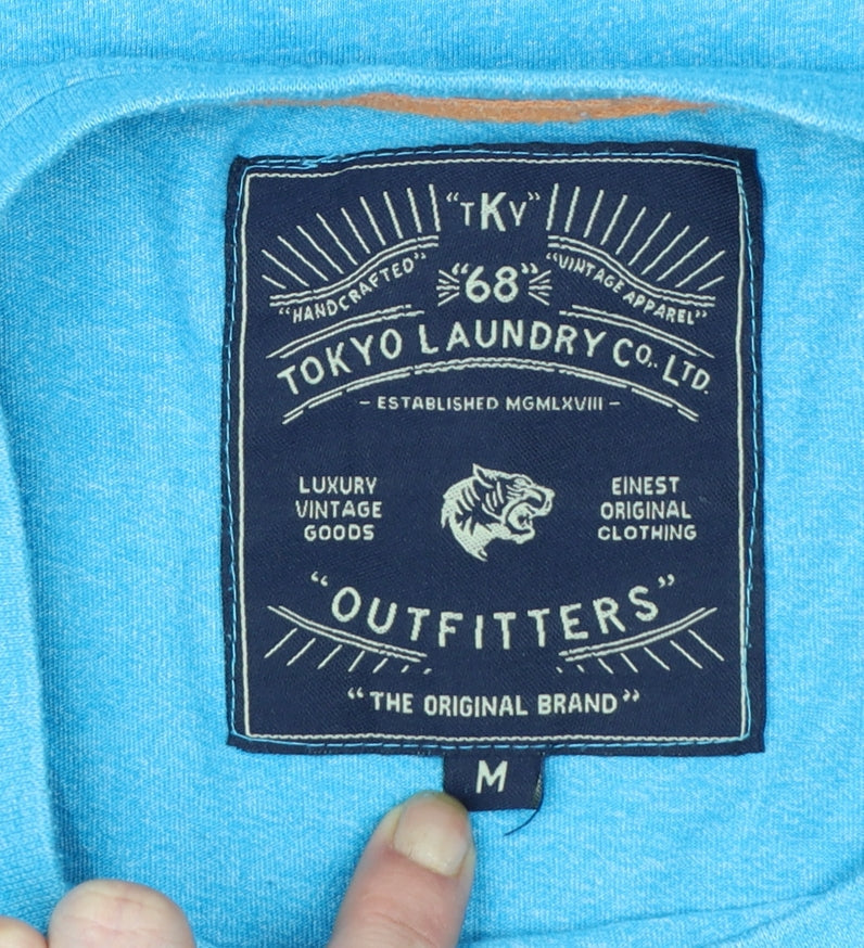 Tokyo Laundry Men's Blue Crew Neck Graphic T-Shirt Size M Cotton Blend