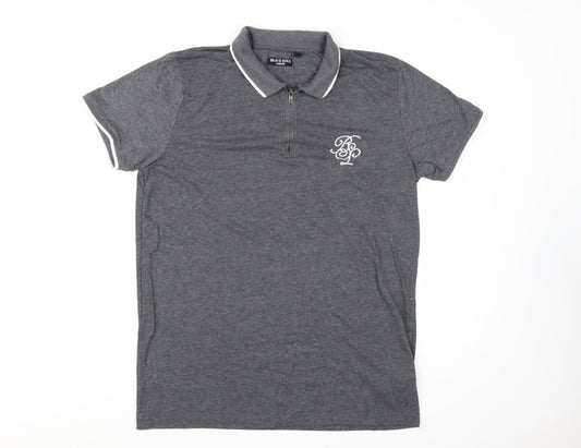 Brave Soul Men's Grey 1/4 Zip Polo Shirt Size L Regular Fit