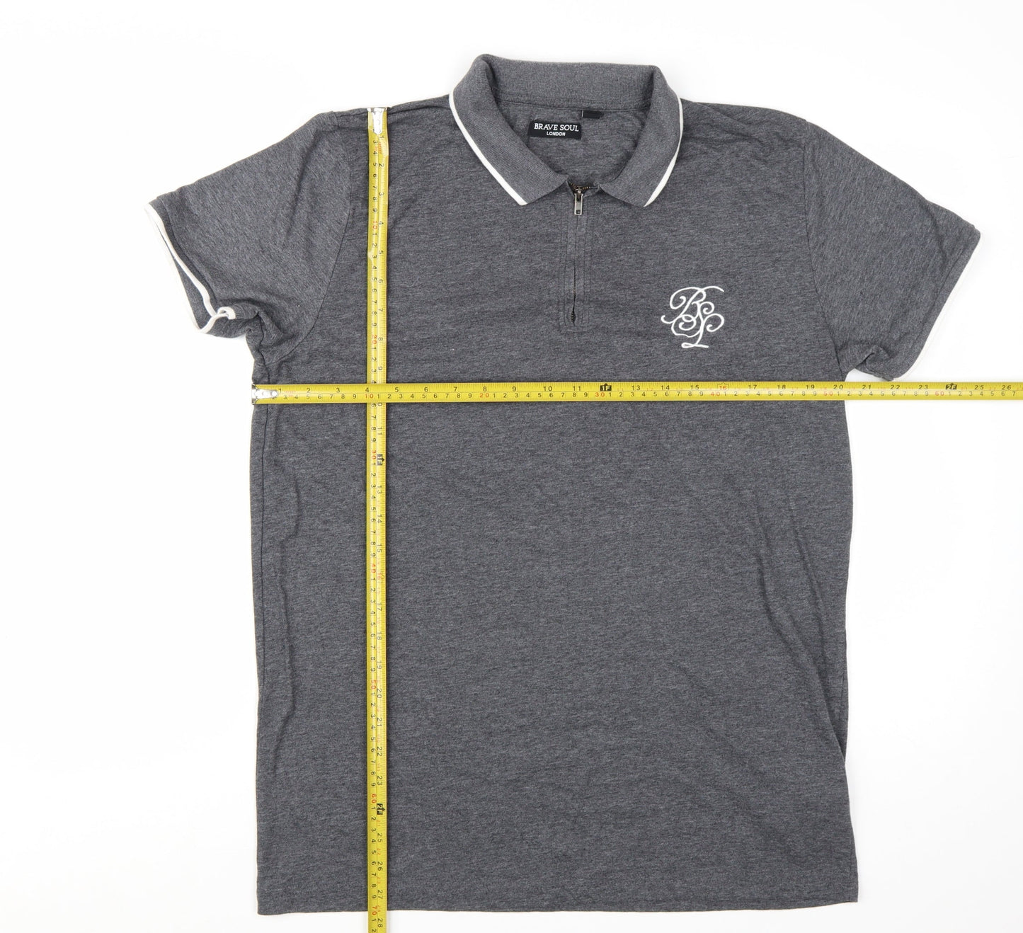 Brave Soul Men's Grey 1/4 Zip Polo Shirt Size L Regular Fit