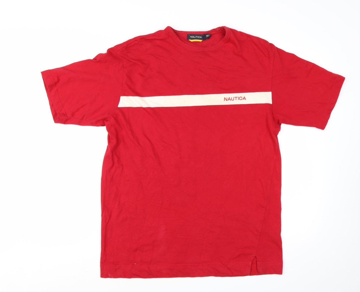Nautica Men's Red Crew Neck Cotton Short Sleeve Nautical T-Shirt Size L