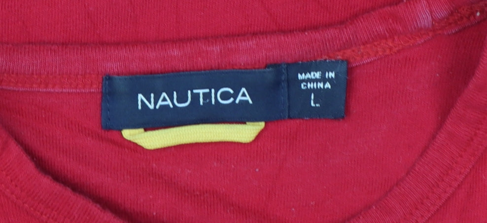 Nautica Men's Red Crew Neck Cotton Short Sleeve Nautical T-Shirt Size L