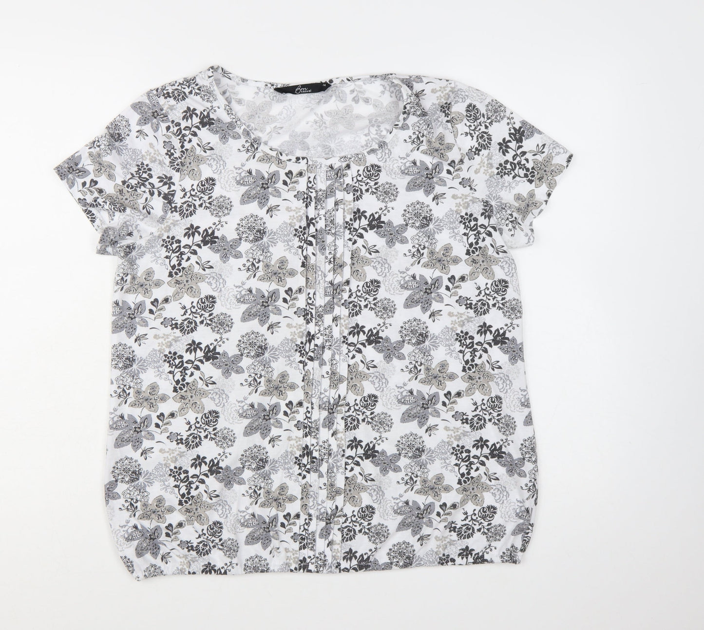 Bm Casual Women's White Floral Short Sleeve Blouse Size 14
