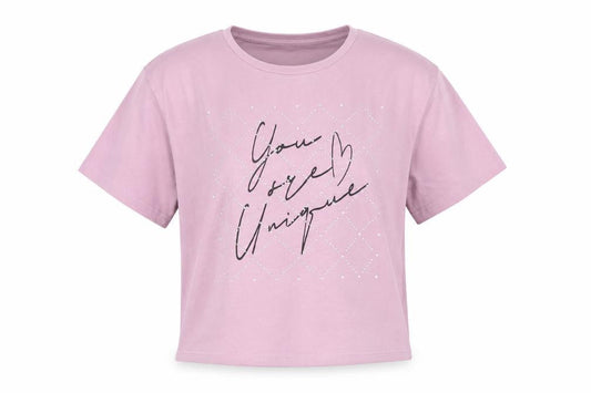 Candy Couture Girls Pink Cropped Graphic T-Shirt 12 Years Rhinestone Detail