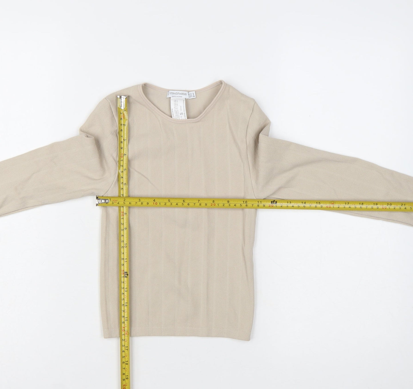Stradivarius Women Beige Slim Fit Long Sleeve Basic Knit Top Size S