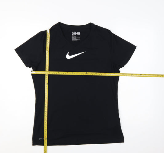 Nike Womens Black Dri-FIT Slim Fit V-Neck Activewear T-Shirt XL