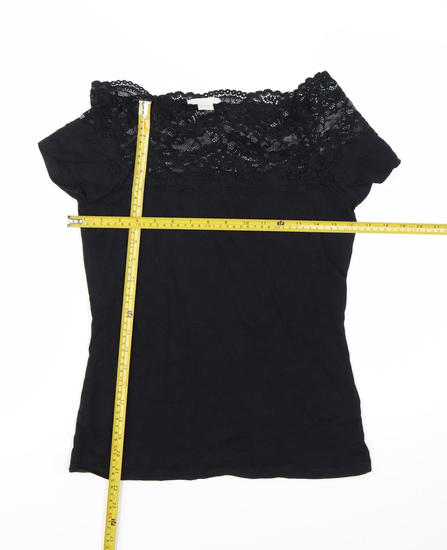 H&M Women’s Black Lace Off Shoulder Short Sleeve Slim Blouse Size S