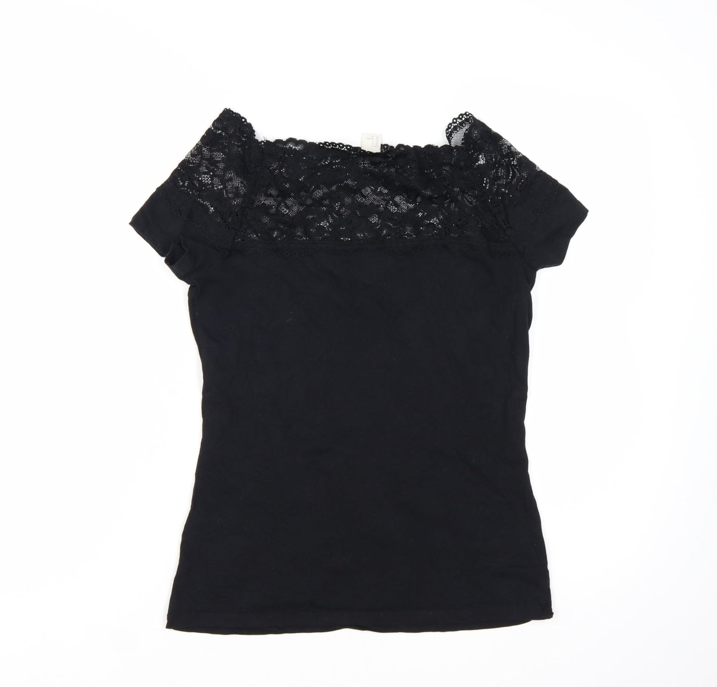 H&M Women’s Black Lace Off Shoulder Short Sleeve Slim Blouse Size S