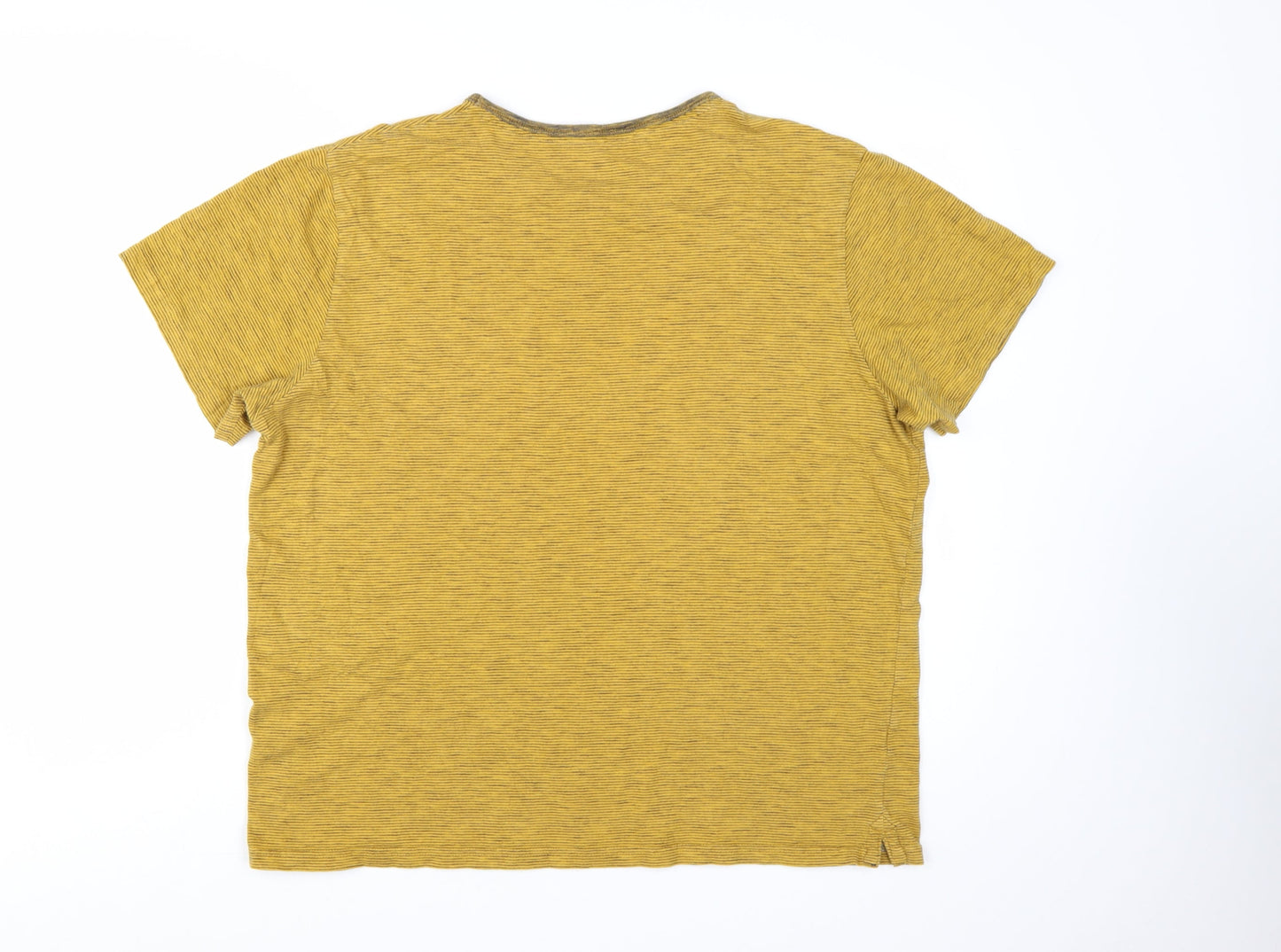 Racing Green Men's Yellow Striped Cotton Crew Neck T-Shirt Size L