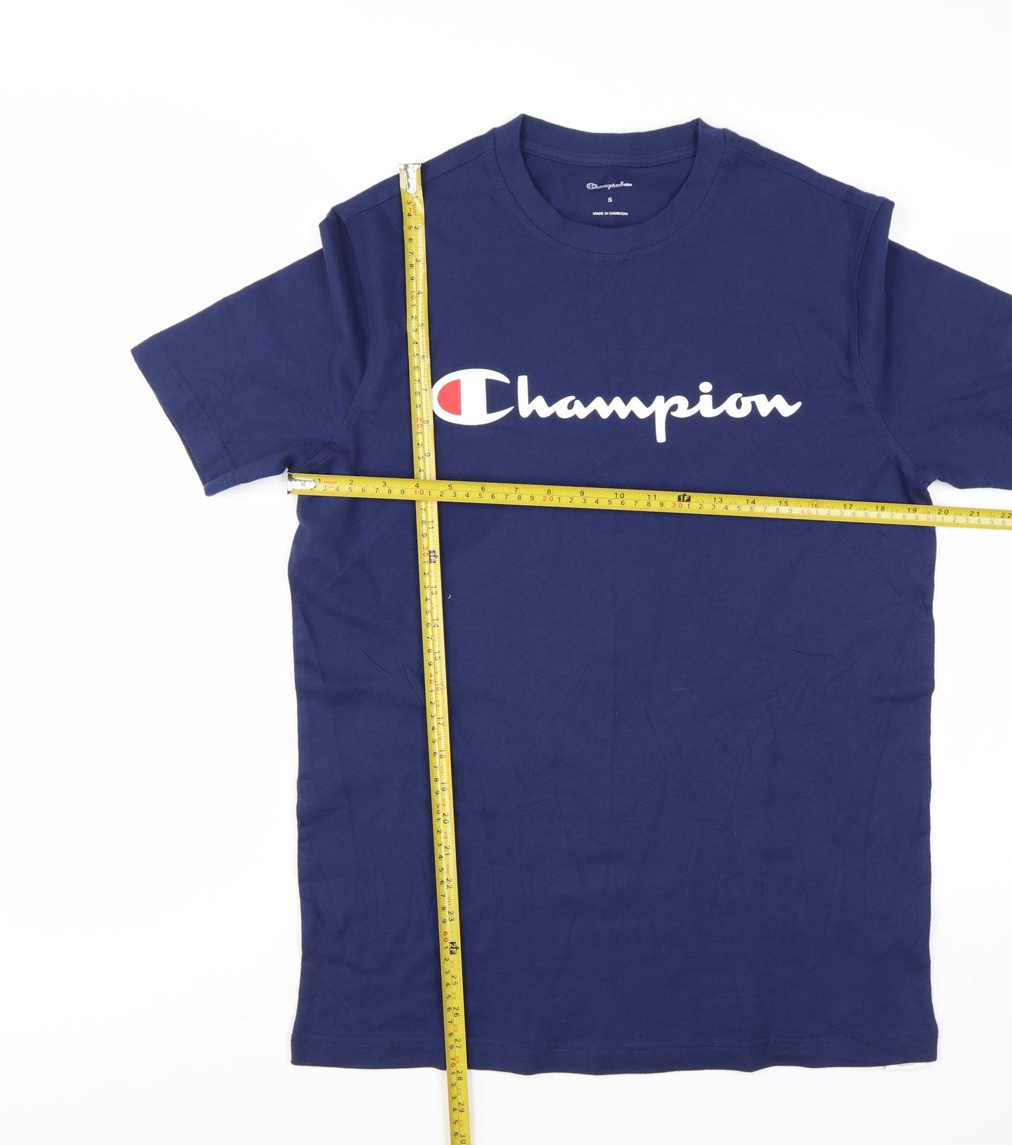 Champion Men's Blue Logo Crew Neck Short Sleeve T-Shirt Size S