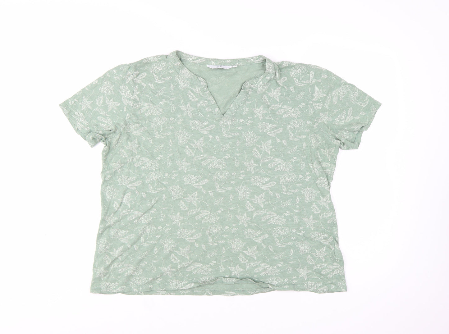 Isle Women's Green Floral Cotton V-Neck Short Sleeve T-Shirt Size 18