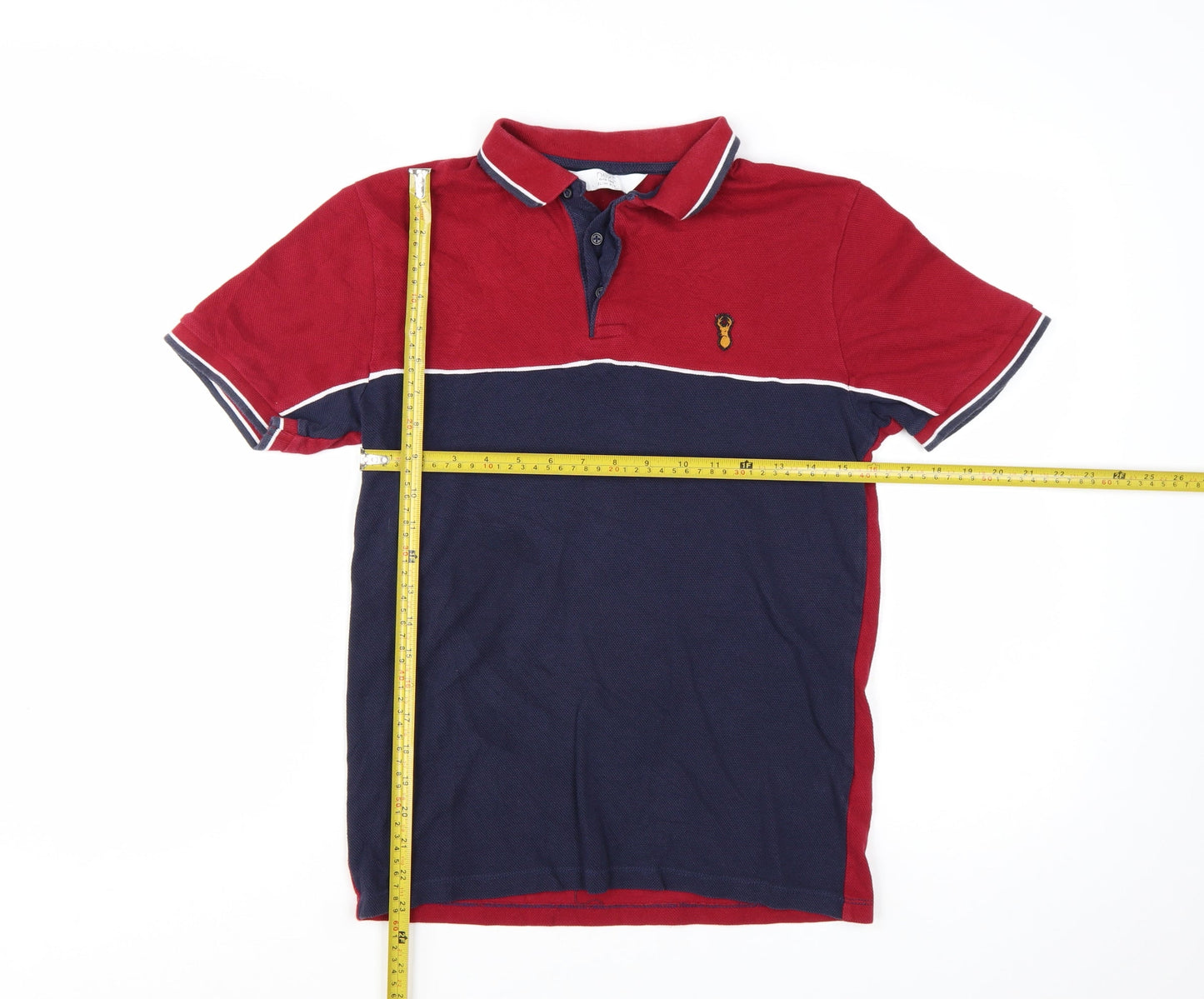 Next Mens Red Blue Colourblock Polo Shirt Size S 100% Cotton