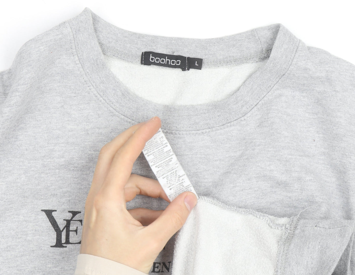Boohoo Men's Grey L Pullover Crew Neck Logo Sweatshirt