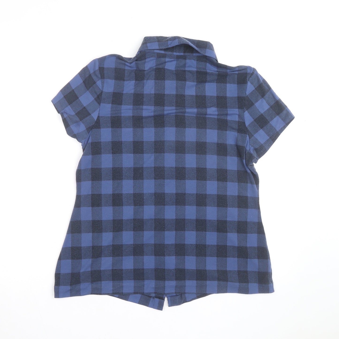 Internacionale Women's Blue Check Short Sleeve Button-Up Shirt Size 14