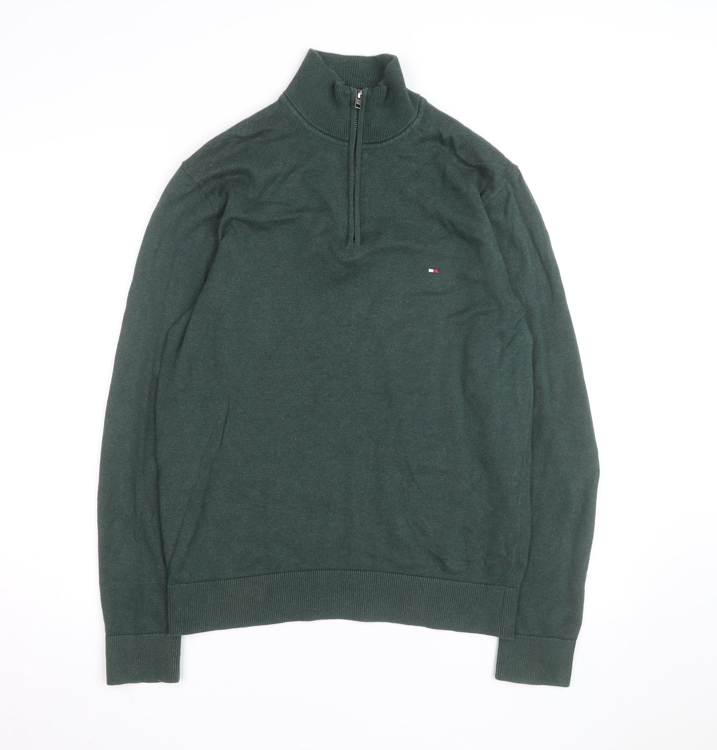 Tommy Hilfiger Men Green High Neck 1/2 Zip Cotton Jumper M