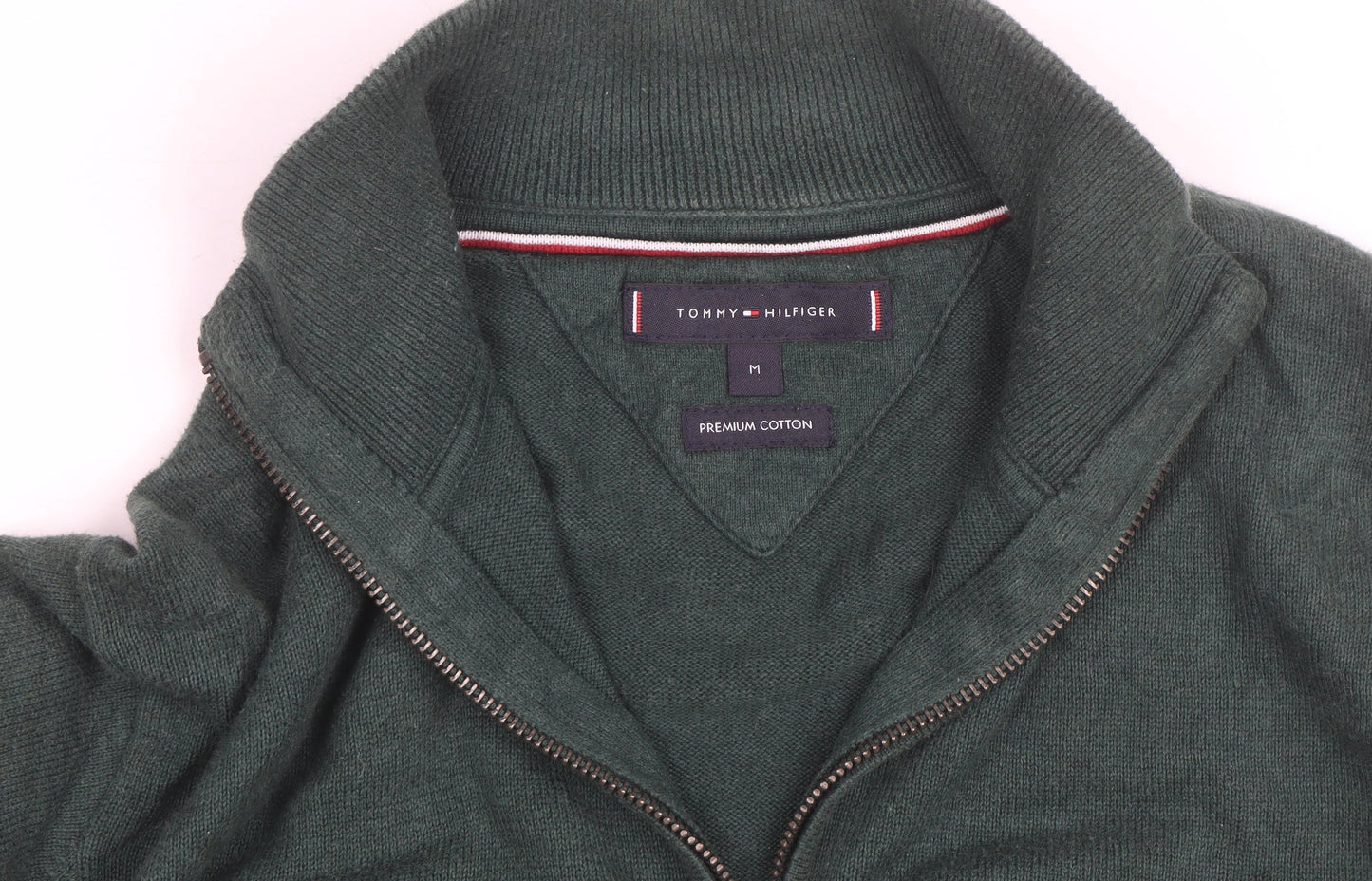 Tommy Hilfiger Men Green High Neck 1/2 Zip Cotton Jumper M