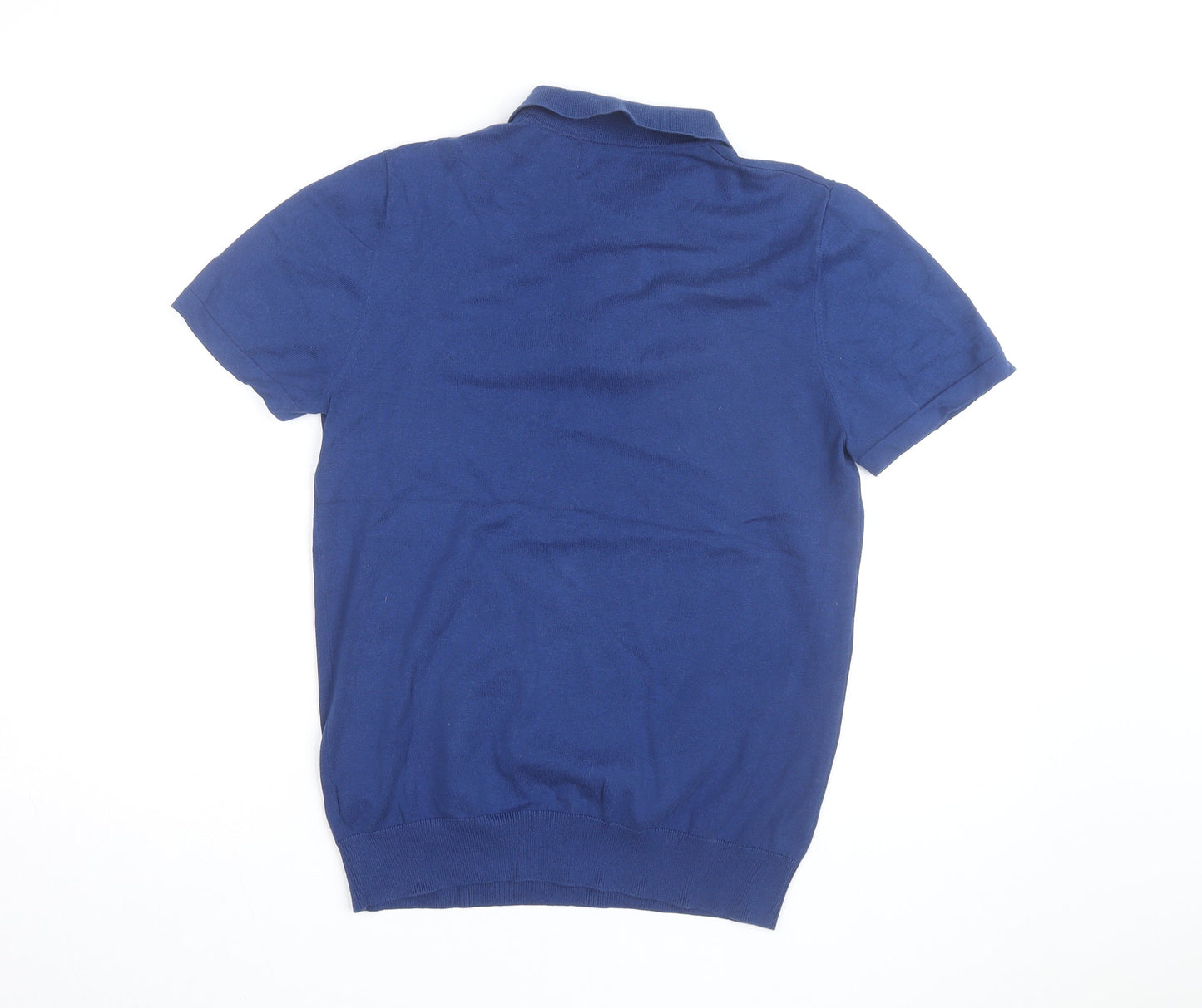 Next Men’s Blue Cotton Silk 1/4 Zip Short Sleeve Polo Shirt Size S