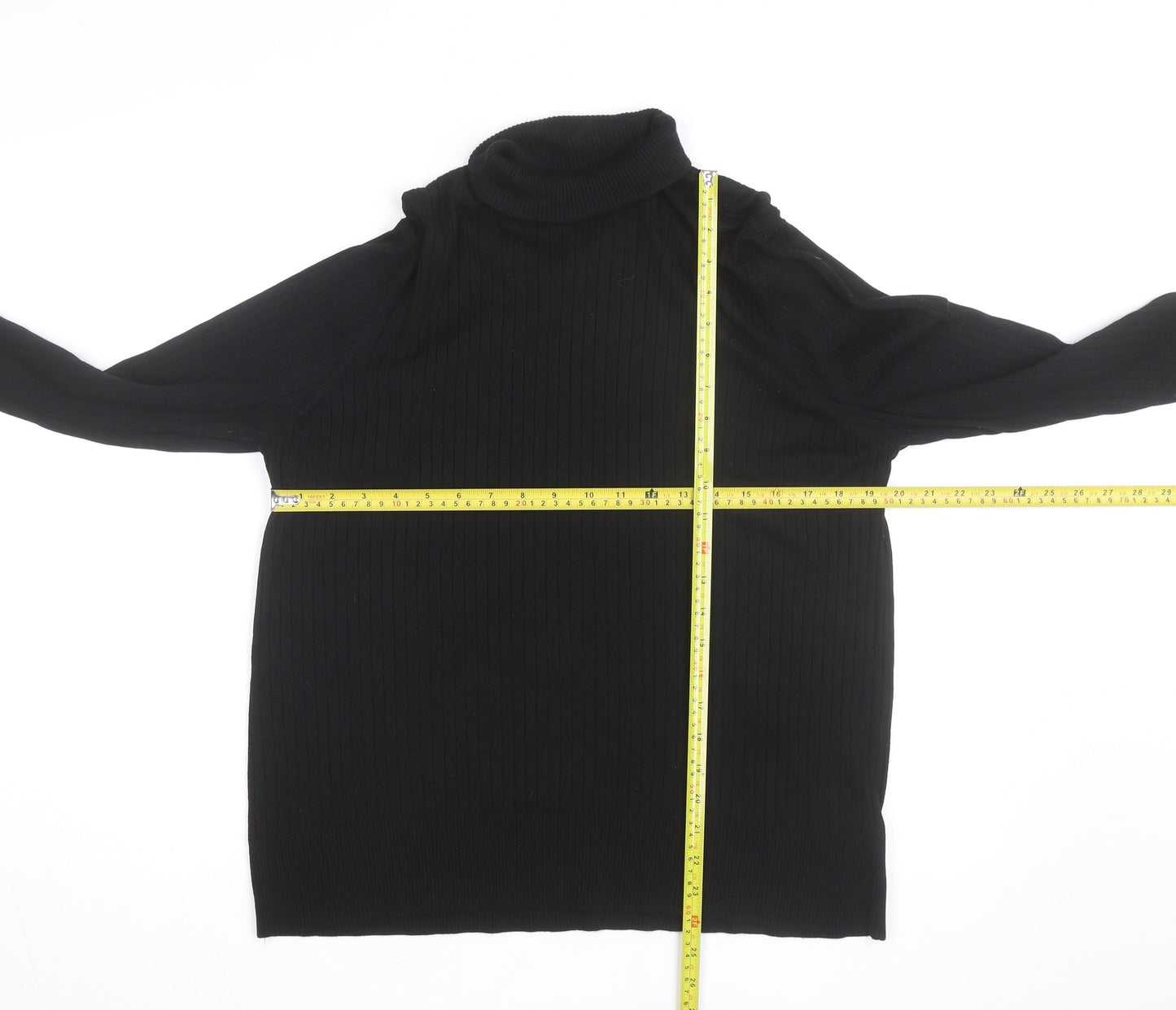 Next Womens Black Roll Neck Ribbed Jumper Size 12 Classic Fit