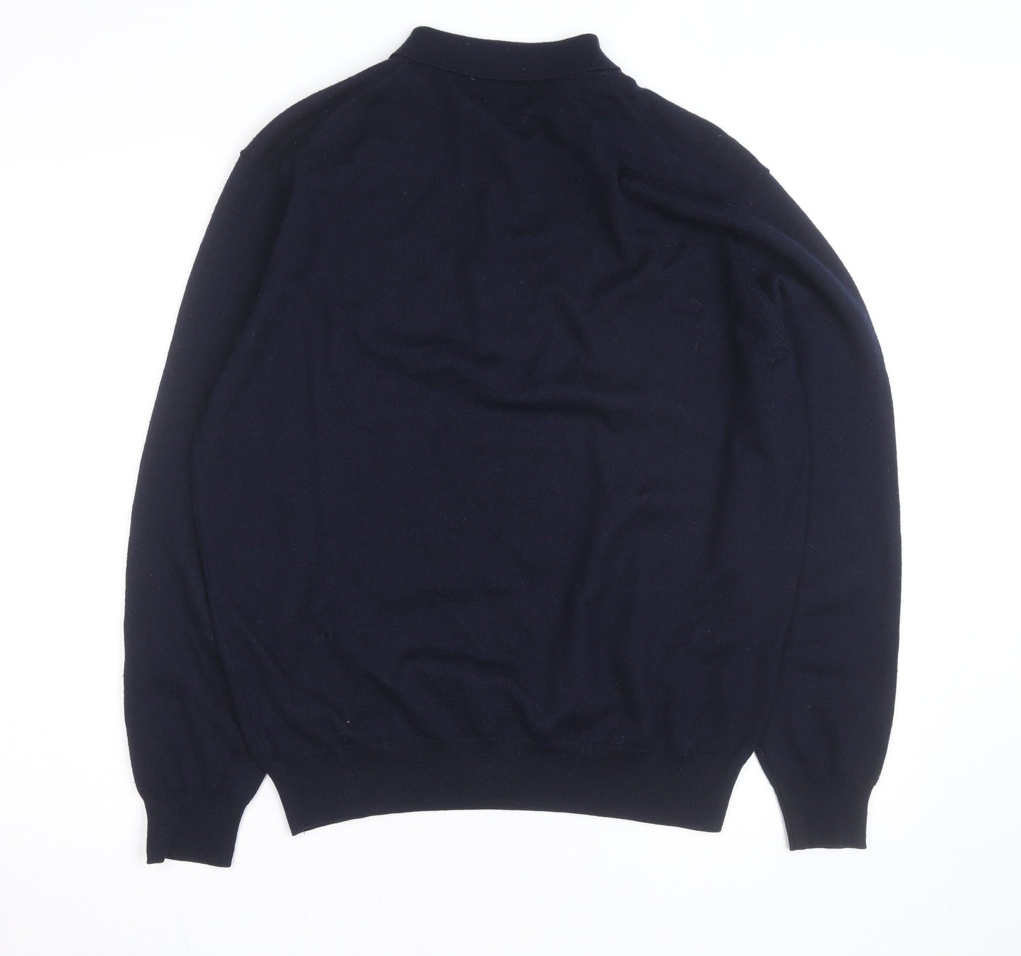Marks and Spencer Men's Blue Wool Long Sleeve Tailored Fit Polo Shirt XL