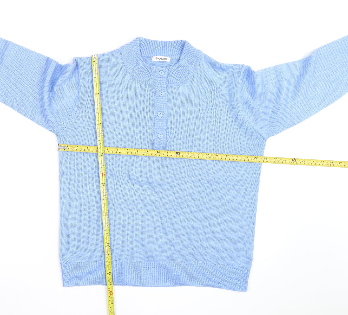 Damart Women Blue Henley Jumper Size 14/16 Acrylic Knit