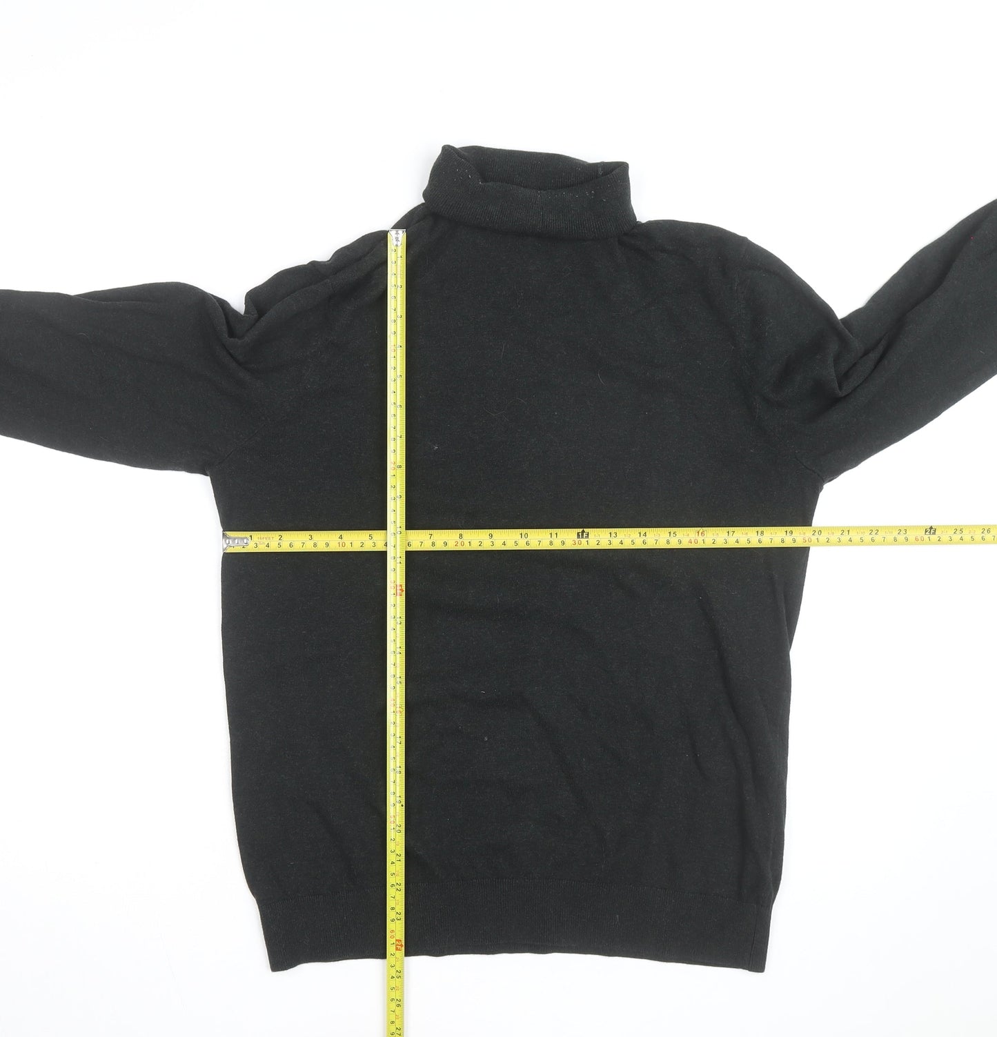 H&M Men's Black Roll Neck Cotton Knit Jumper Size M
