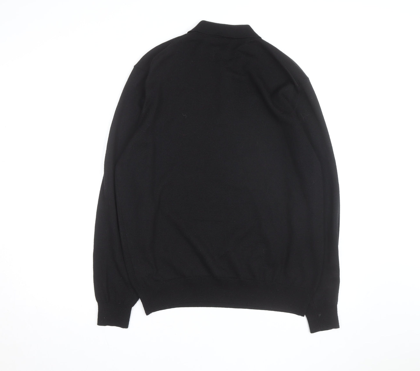Marks and Spencer Mens Black Merino Wool Long Sleeve Polo XL Classic Fit