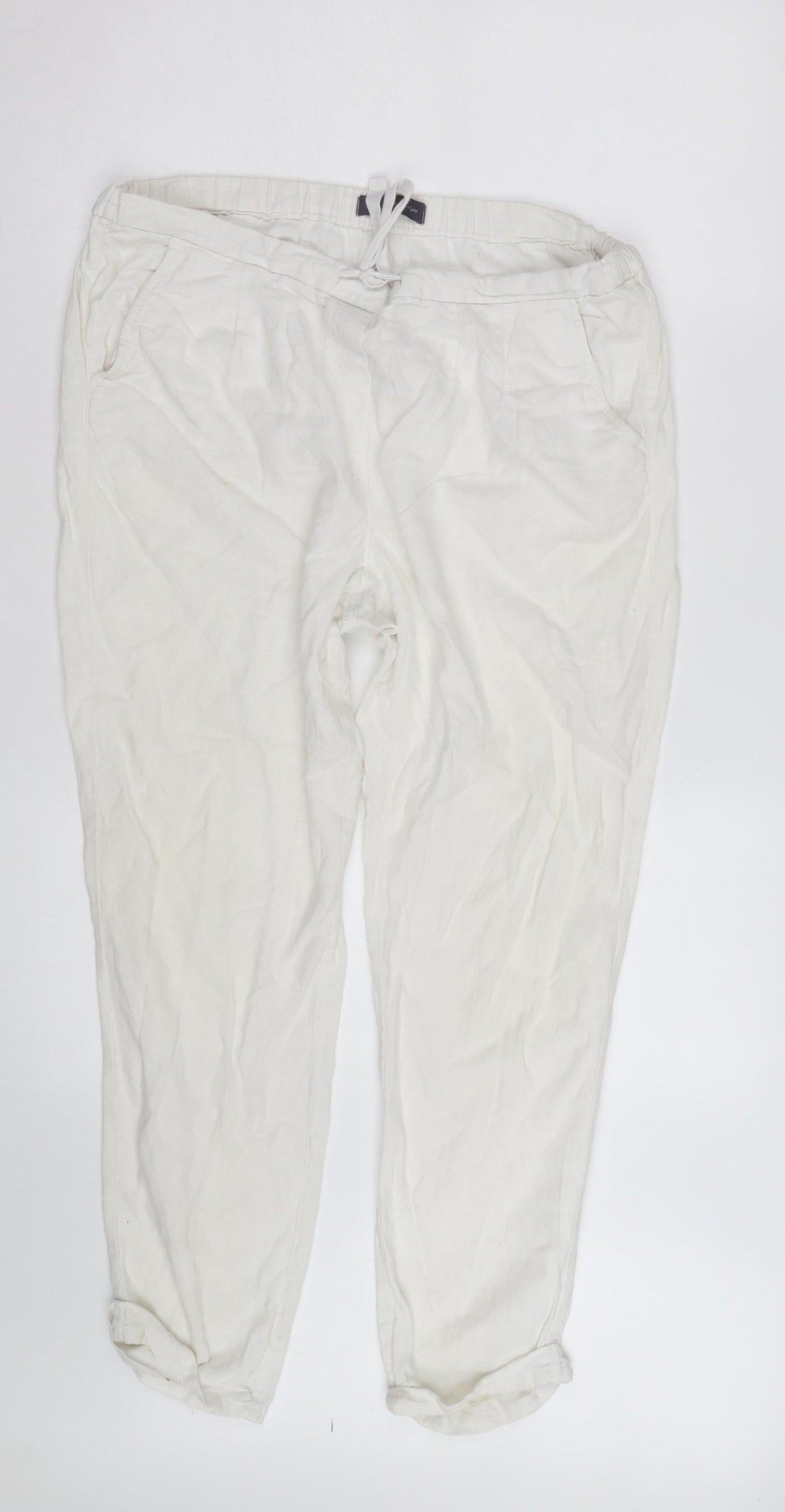 Marks and Spencer Women Ivory Linen Jogger Trousers Size 14