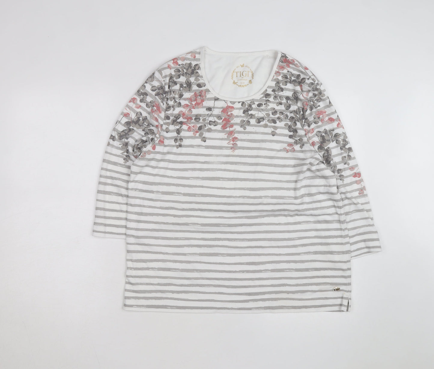 Tigi Womens Multicoloured Floral Stripe Jersey Top Size 18
