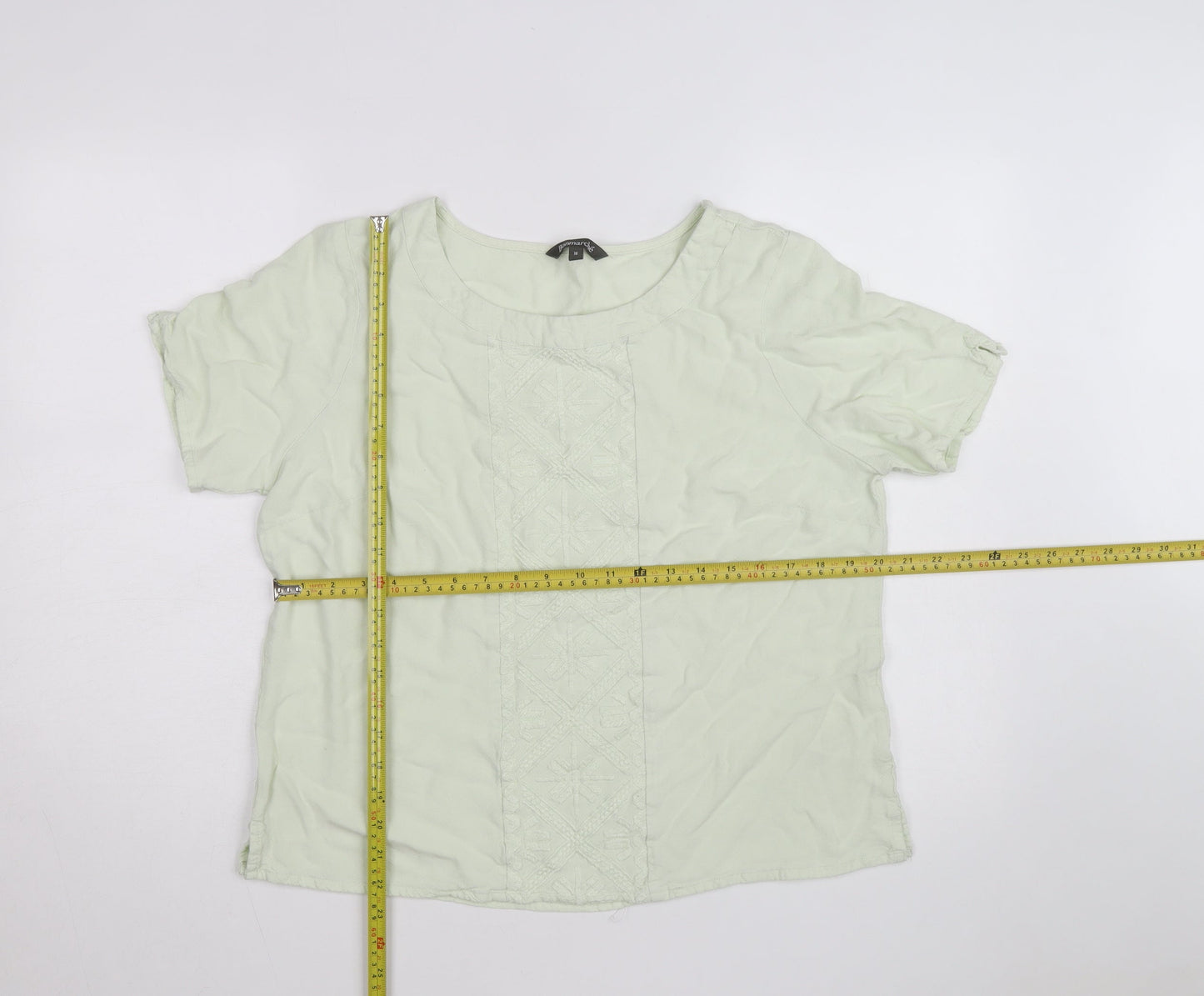 Bonmarché Women’s Green Short Sleeve Embroidered Woven Blouse Size 16