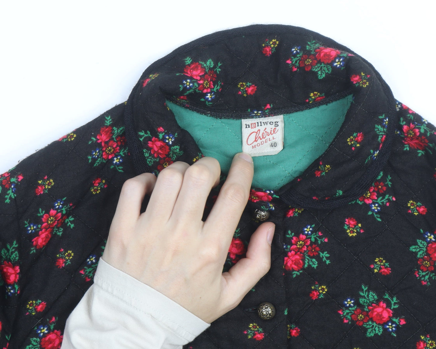 Hellweg Cherie Women's Black Floral Quilted Cotton Jacket Size 12