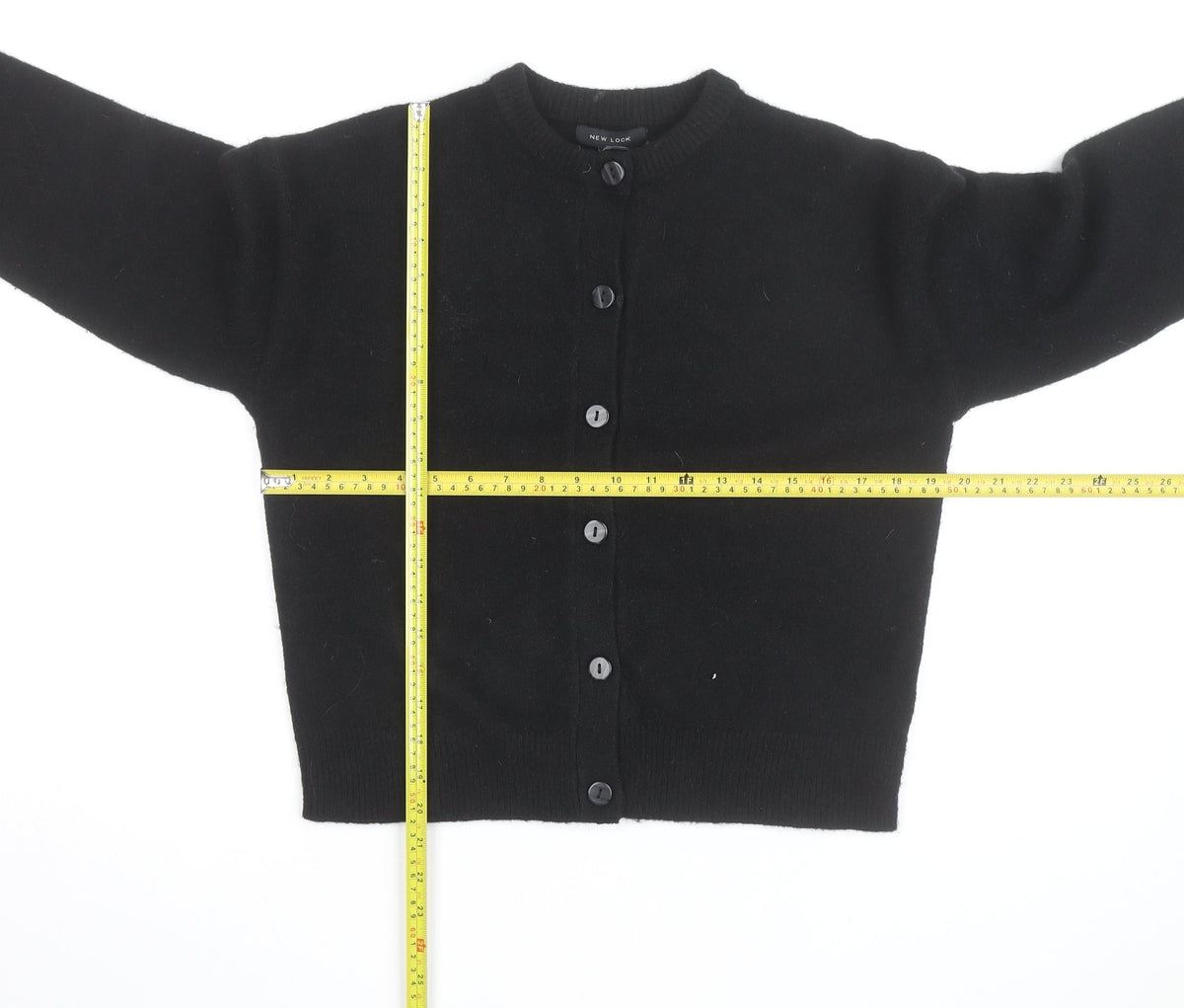 Close-up detail of New Look Men’s Black S Button-Up Cardigan Knit Jumper