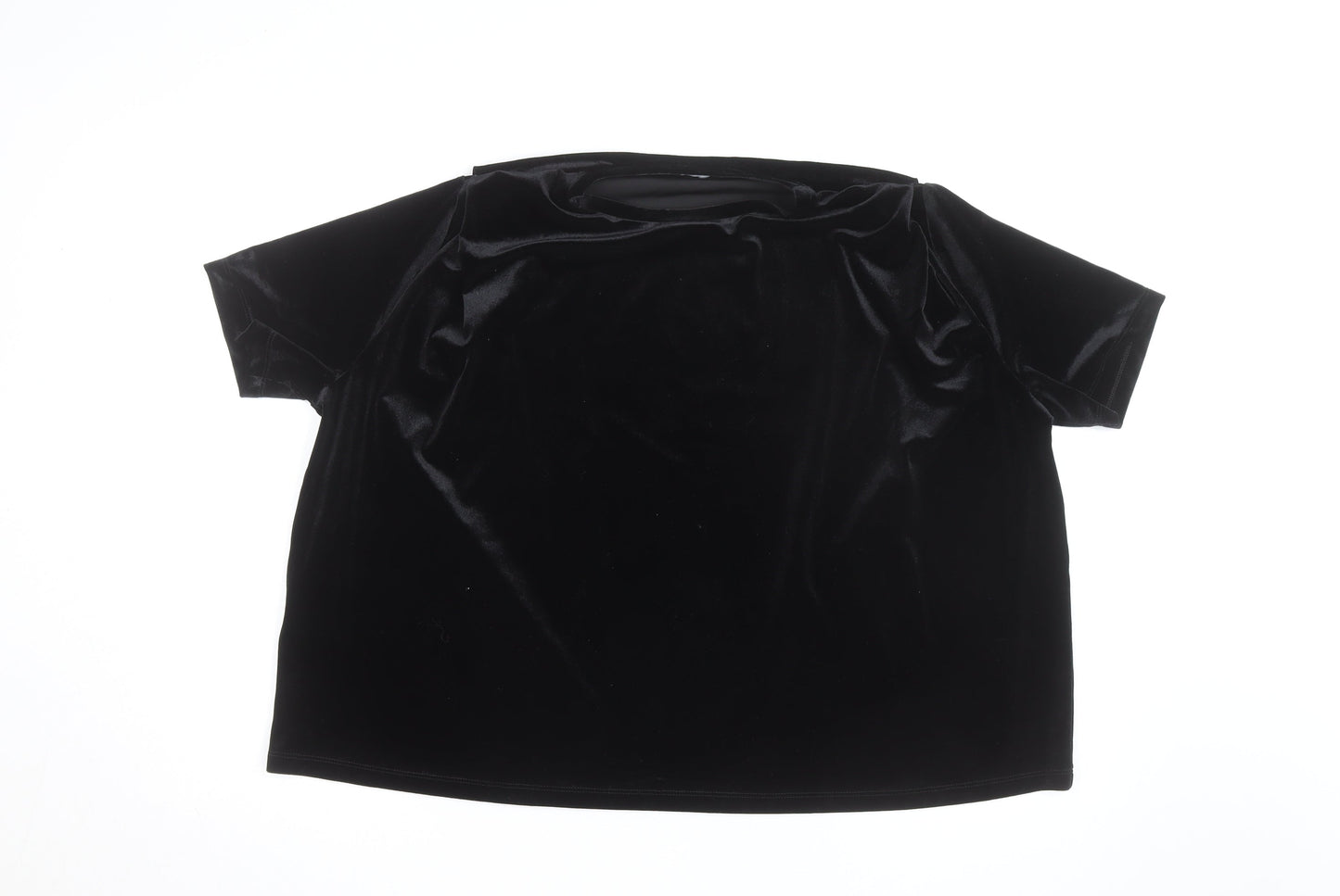Mango Women's Black Velvet Short Sleeve Pullover Jumper Size 12
