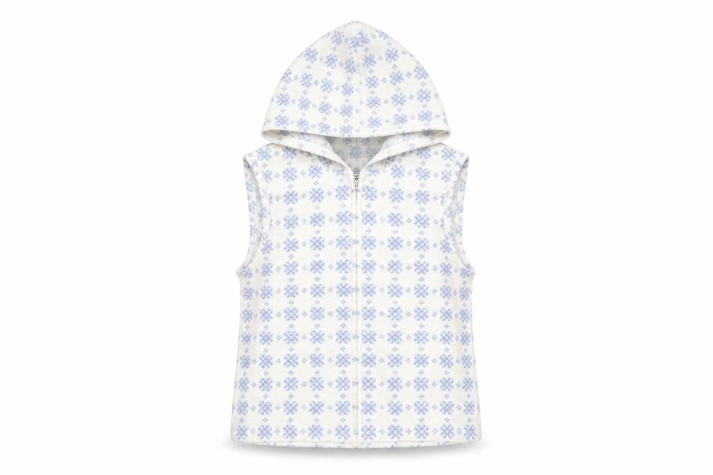 Gap Kids White Blue Fair Isle Fleece Hooded Vest XS (4) Girls