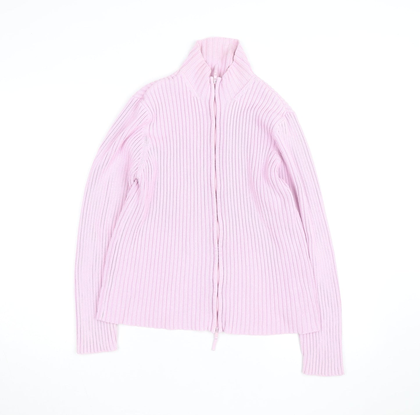 Next Women Pink Ribbed Full Zip High Neck Cotton Jumper Size L