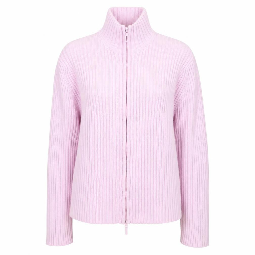 Next Women Pink Ribbed Full Zip High Neck Cotton Jumper Size L