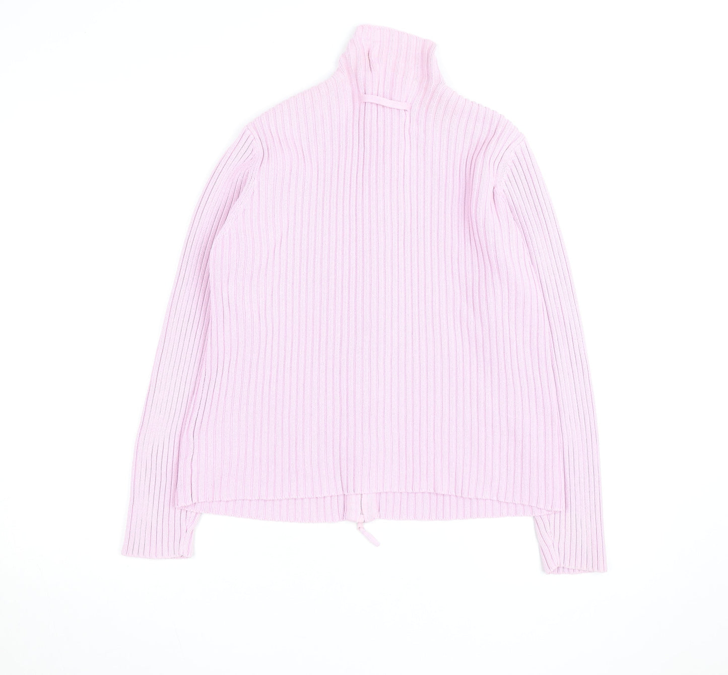 Next Women Pink Ribbed Full Zip High Neck Cotton Jumper Size L