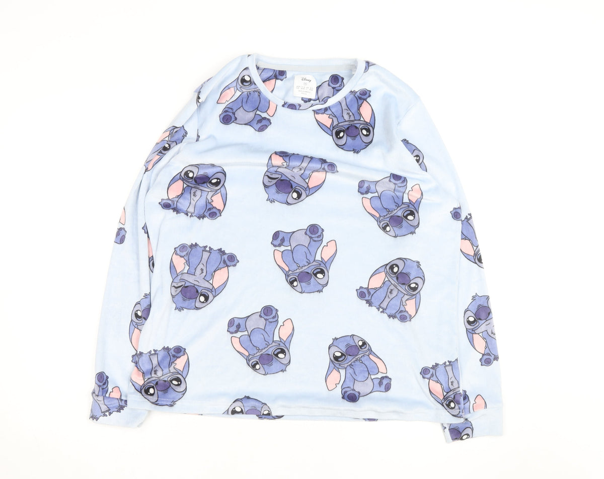 Front view of Disney girls’ blue stitch jumper medium uk 12-14 pullover fleece