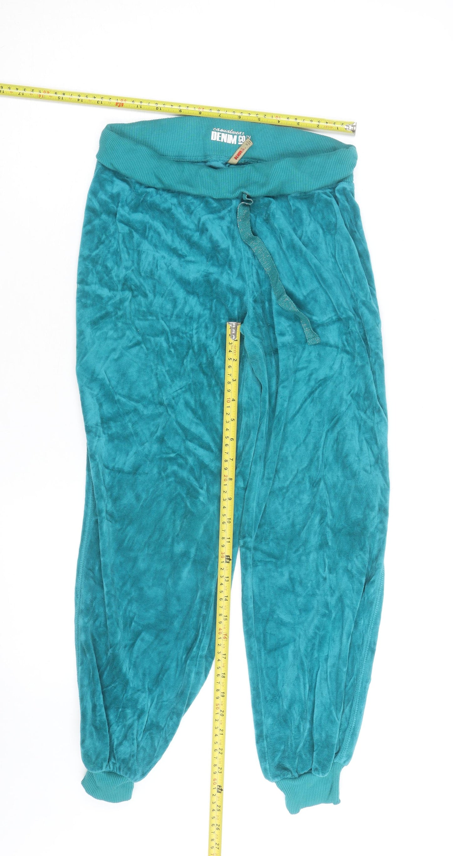 Denim Co Womens Green Velour Jogger Trousers Size S