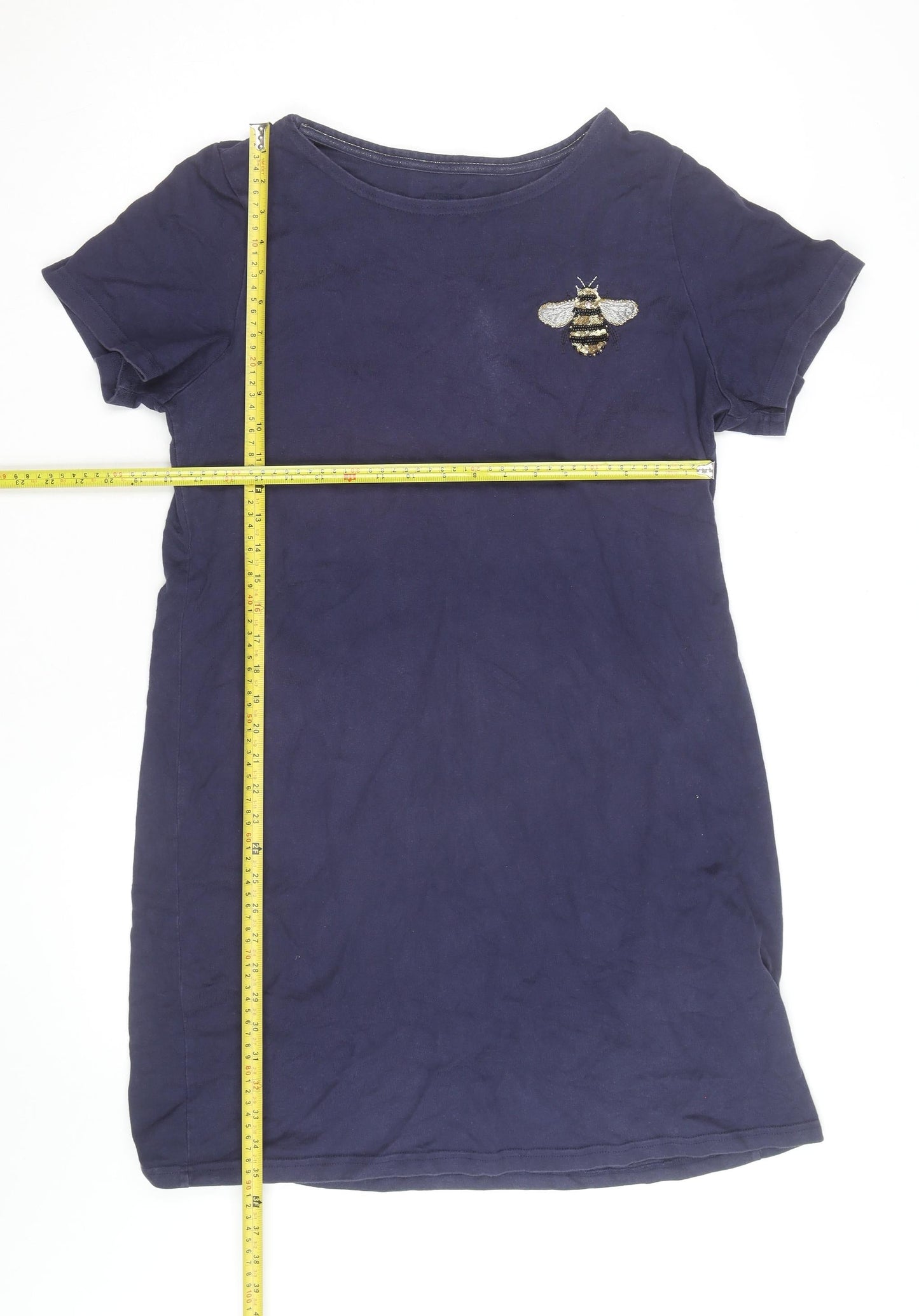 Joules Women Blue Short Sleeve Bee Embroidered Cotton T-Shirt Dress Size 18