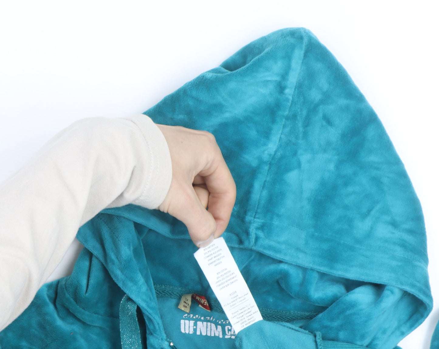 Denim Co Women Teal Velour Full Zip Hoodie Size 12 UK