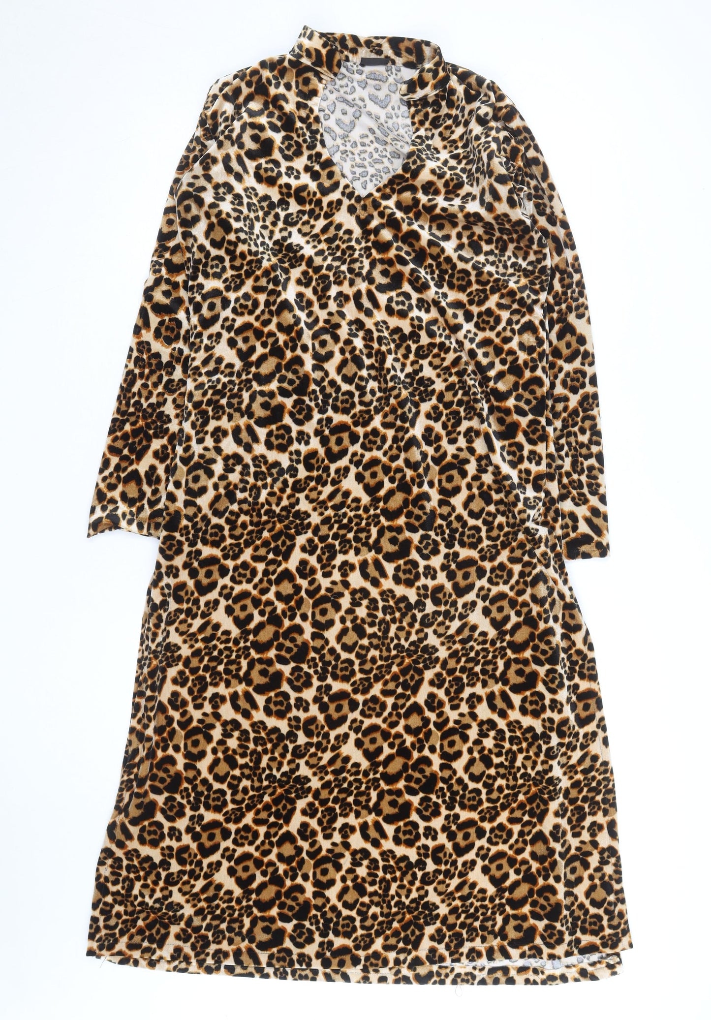 SasJee Women’s Brown Leopard Print Velvet Wrap Dress M