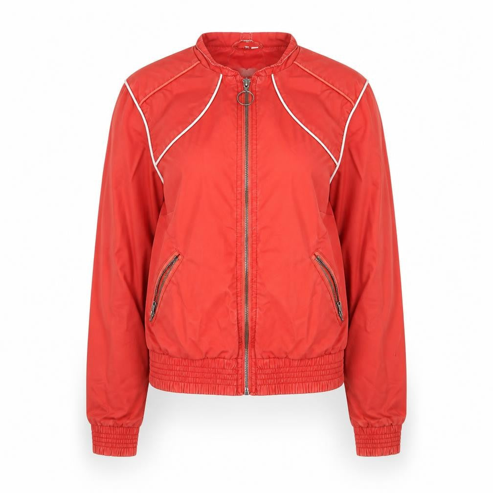 Front view of ESPRIT Women's Red Bomber Jacket, size 10, Lightweight Zip Up