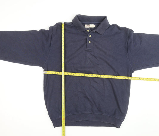 EWM Men's Navy Cotton Acrylic Long Sleeve Henley Jumper M