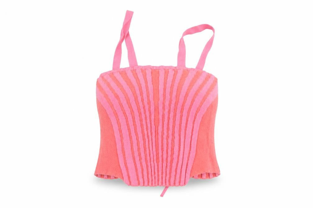 Front view of XXX girls’ pink striped knit tank top, size L, cotton blend summer vest