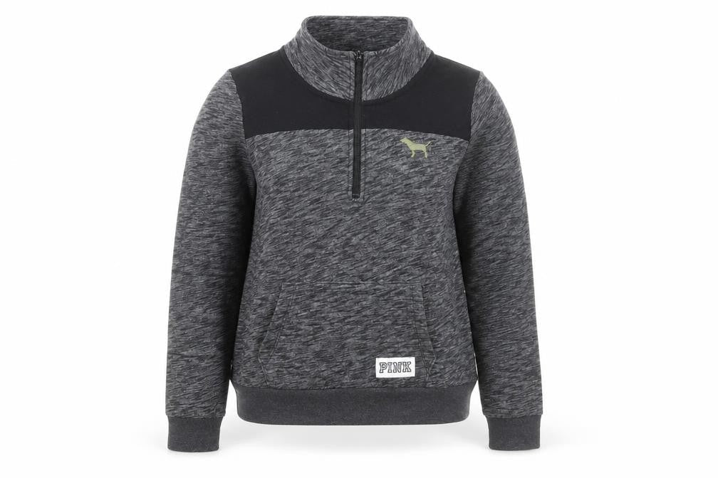 Victoria’s Secret PINK Women's Grey 1/4 Zip Pullover Sweatshirt Size L