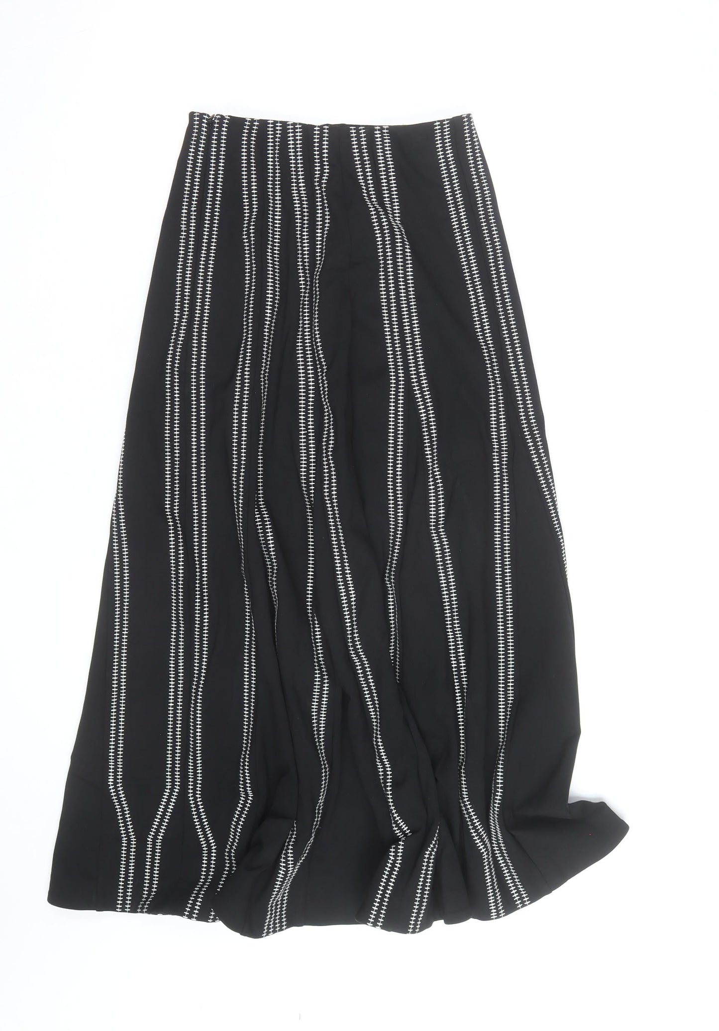 Jaeger Women’s Black A-Line Long Skirt Size 8 Striped Cotton Blend