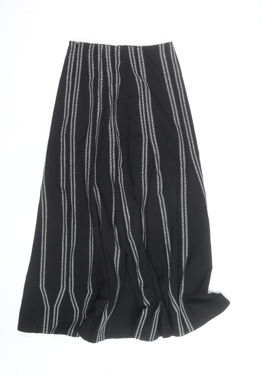Jaeger Women’s Black A-Line Long Skirt Size 8 Striped Cotton Blend